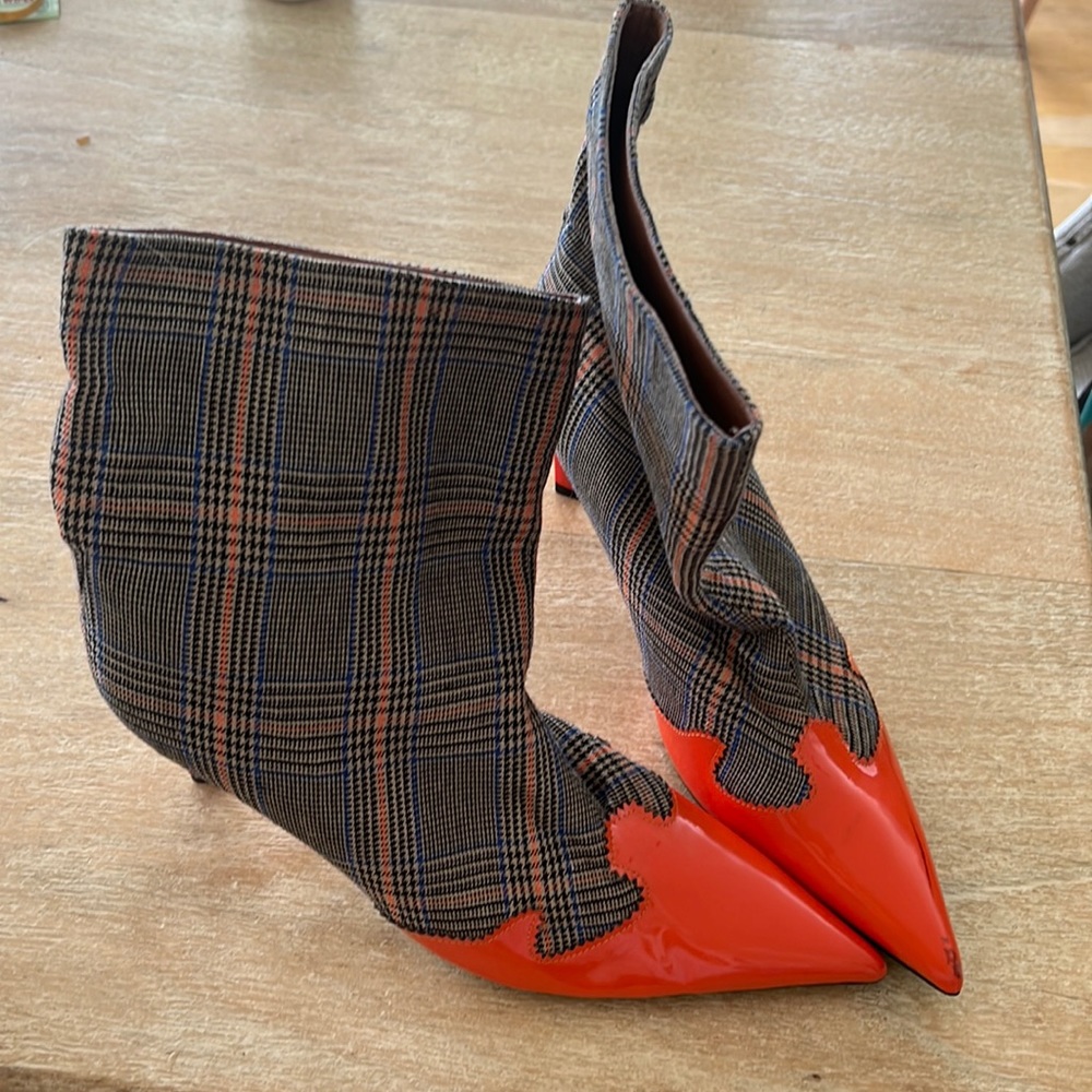 Jeffrey Campbell Plaid and Orange Ankle Boots